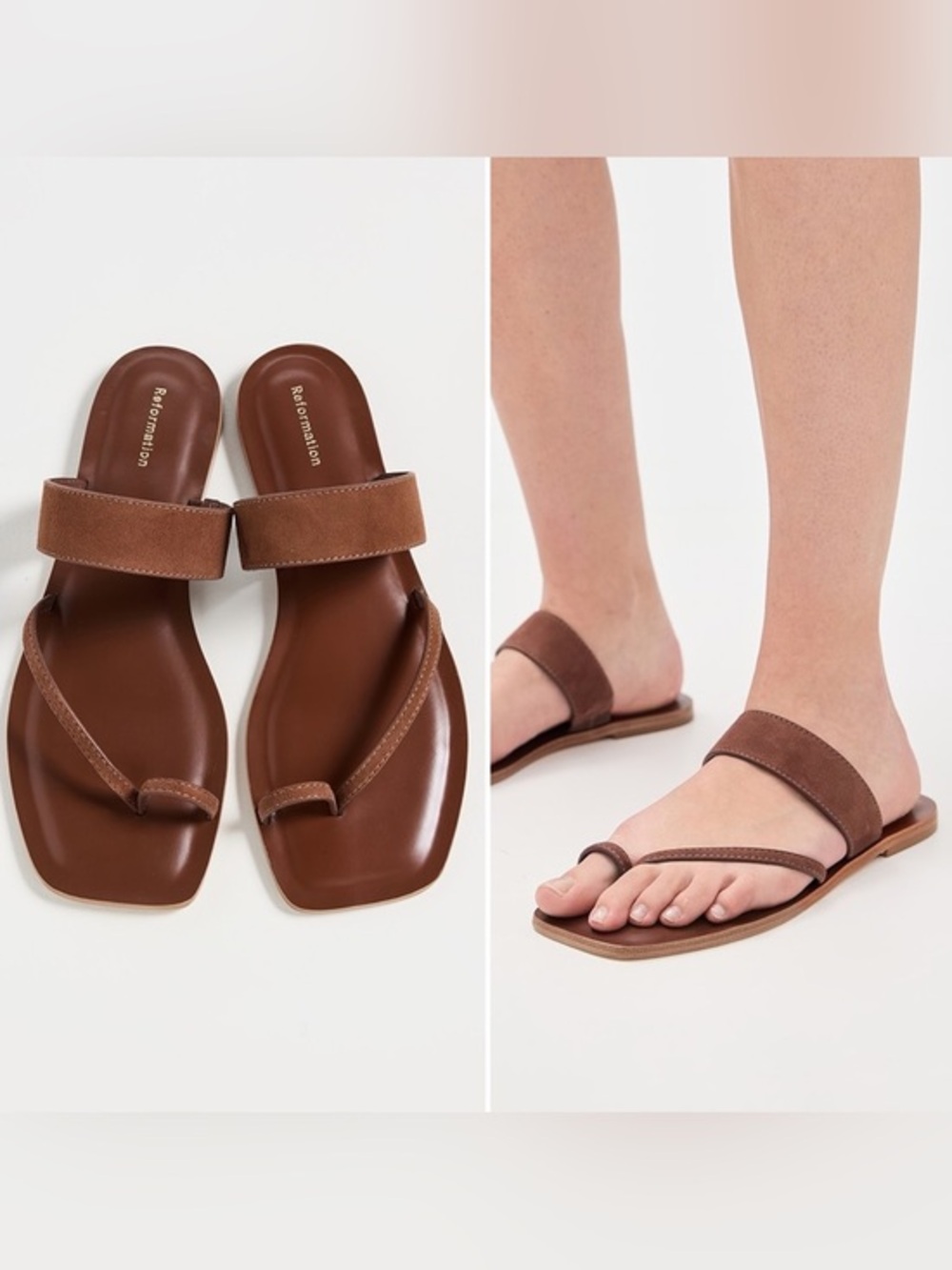 Reformation Sawyer Toe Loop Slide Sandal Brown Toe-Loop Suede Sz 6 $148